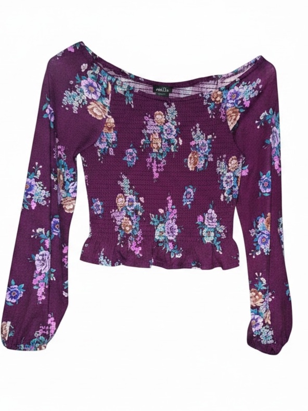 Rue21 Plum Floral Long-Sleeve Cropped Top